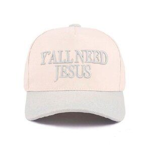 Y'all Need Jesus Two Tone Canvas Cotton Cap Denim Blue NEW